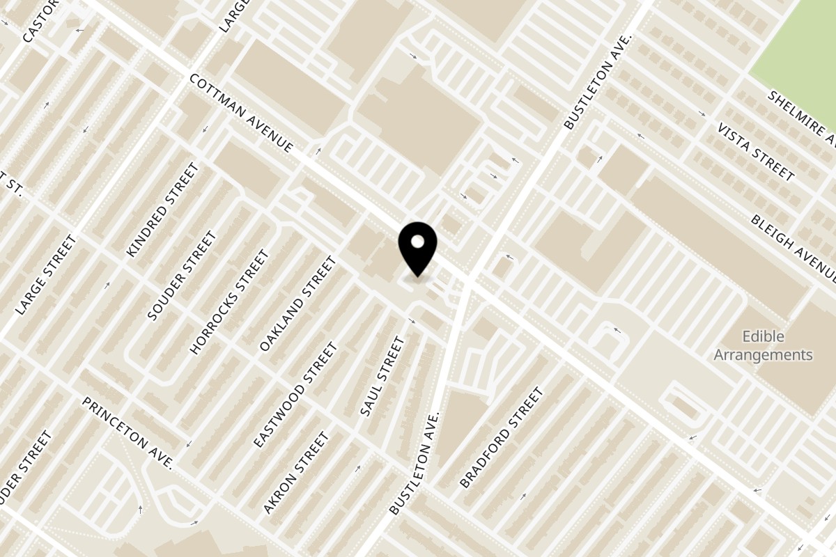 Map showing the location of Hot Clucks Cottman Ave on 2248 Cottman Ave in Philadelphia